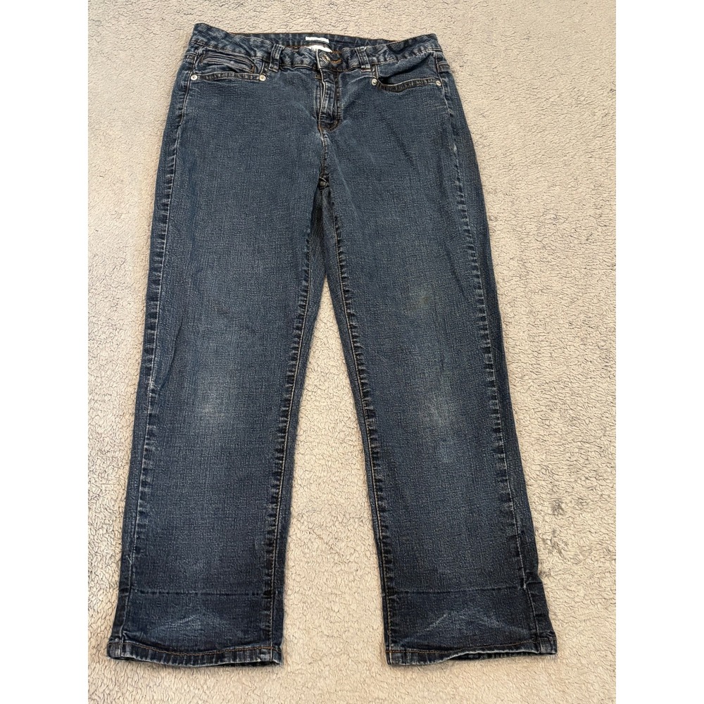 Liz & Co Womens Stretch Denim Jeans Dark Wash Straight Leg Size 8 Blue
